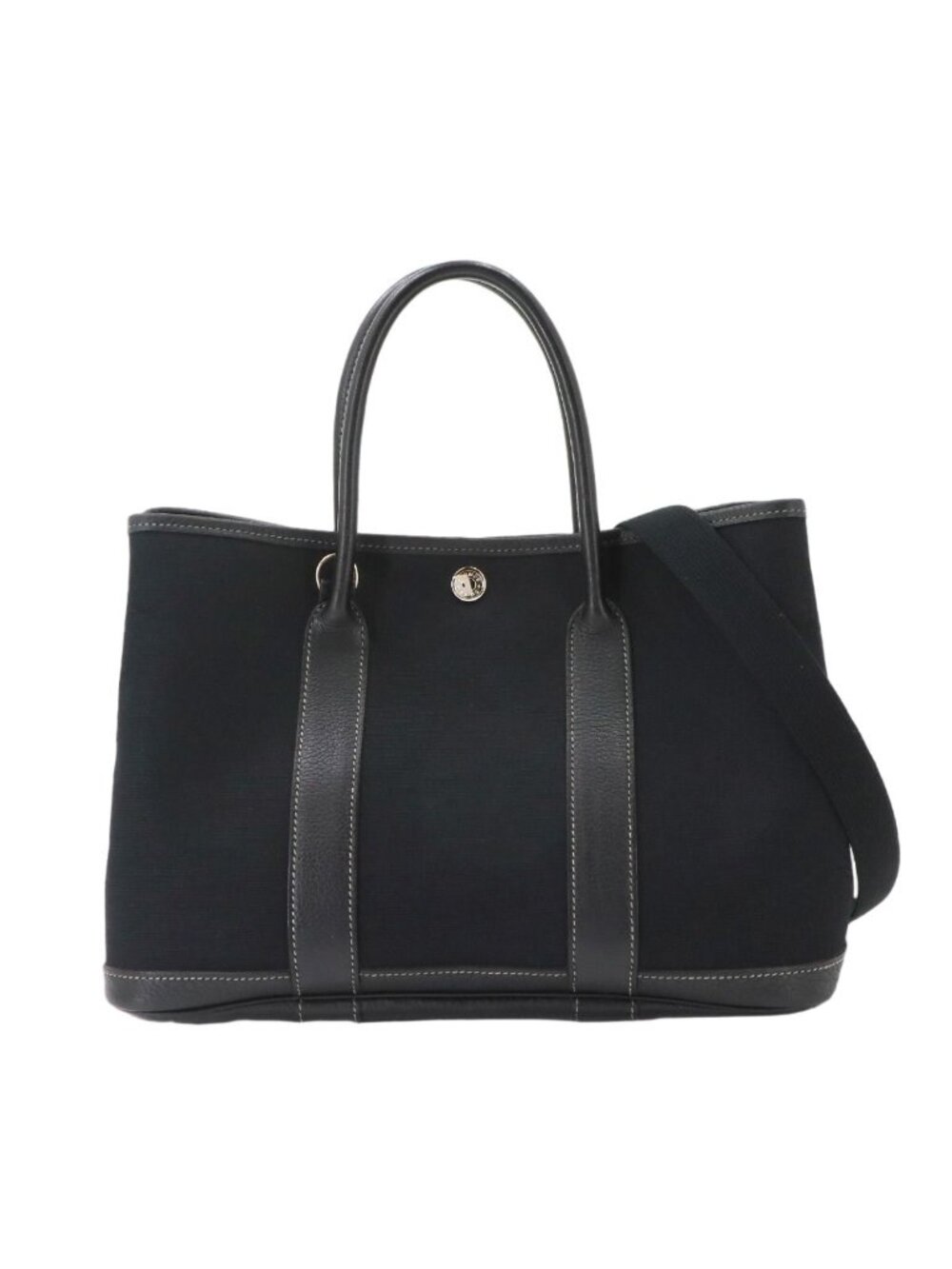 Hermes Garden Party TPM 2-Way Tote Shoulder Bag Toile Officier Leather Black